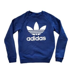 Adidas Originals Women's XS Navy Blue Crewneck Sweater Trefoil Logo White